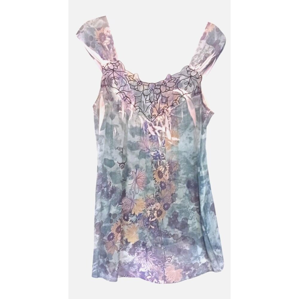 Y2K Mushka Tank Top S Lightweight Babydoll Embroidered Pastels Fairy - Picture 4 of 6